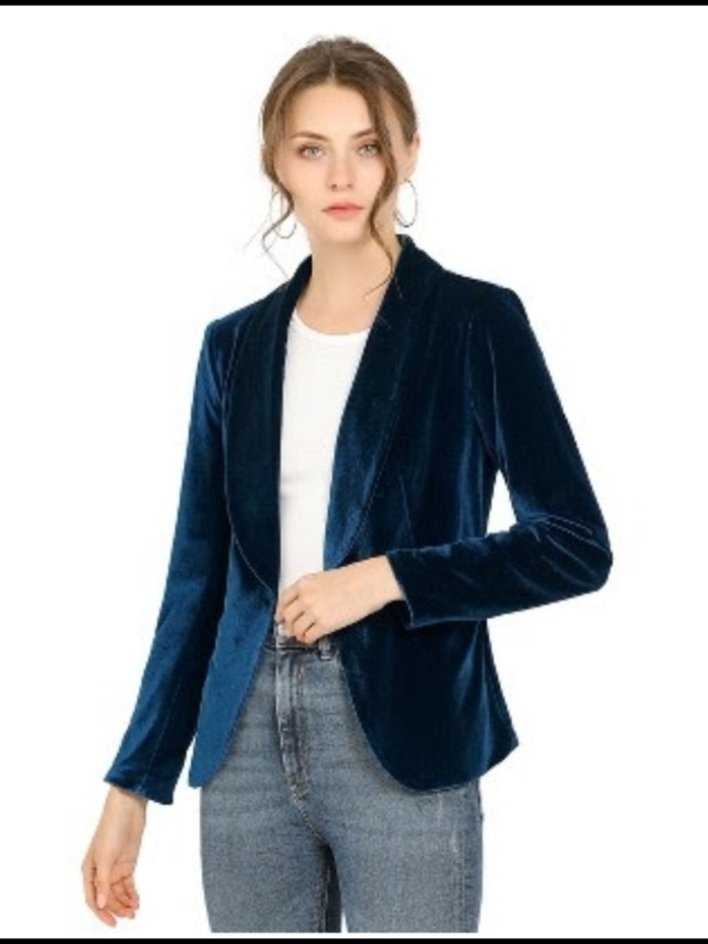 Allegra K Teal Velvet Open-Front Blazer